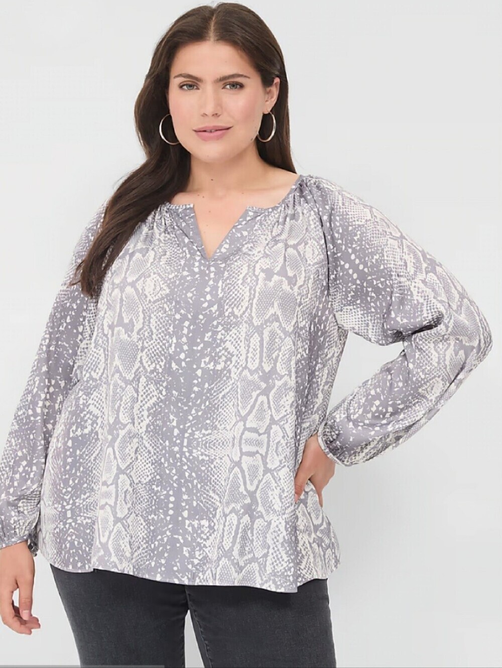 Lane Bryant Snake Print Swing Split Neck Raglan Sleeve Top NWT 22/24